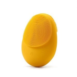 Dit een foto van een elektrische gezichtsborstel in de kleur geel. De bostel reinigt en maakt u huid weer schoon. De kleur van de gezichtsborstel is geel.