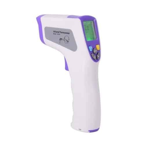 Hier wordt een infrarood thermometer afgebeeld. Andere benamingen zijn non contact infrarood thermometer. thermometer pistool. Deze thermometer meet de temperatuur aan de oppervlakte.