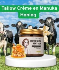 Tallow creme balm met manuka honing, koeien op de achtergrond