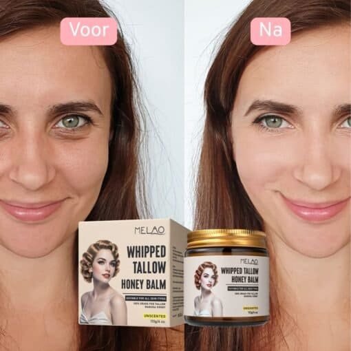 Voor en na gebruik tallow manuka honing creme