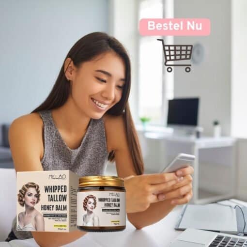 tallow creme, een vrouw rekent online af