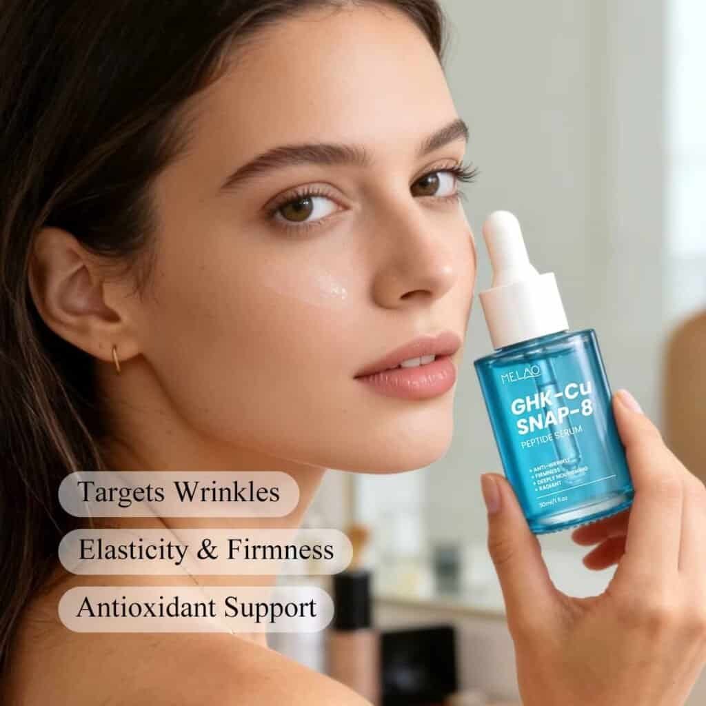 GHK Cu SNAP 8 , flesje koper peptide 30 ml , op vrouwelijk model
